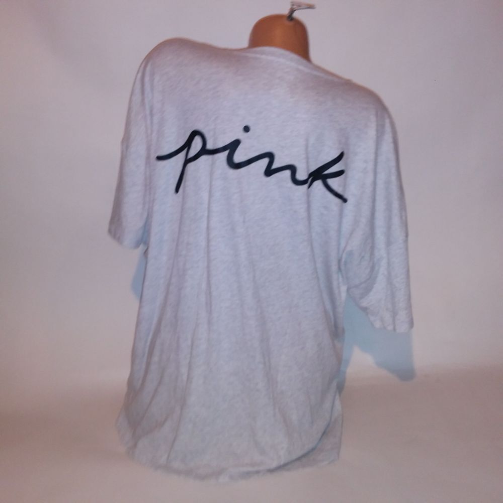 Victoria Secret PINK T Shirt Sleepwear XL Gray Black Logo Crew Neck Short Sleeve